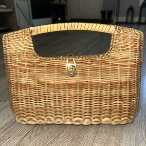 Vintage Light Tan Wicker Kelly Satchel Bag Purse